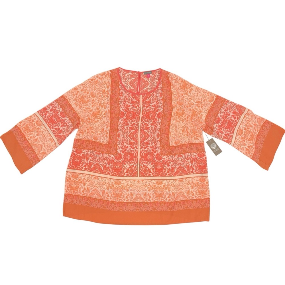 Vince Camuto Women's Size 3X Coral Pink Floral Tunic‎ Top Blouse 3/4 Sleeves NWT